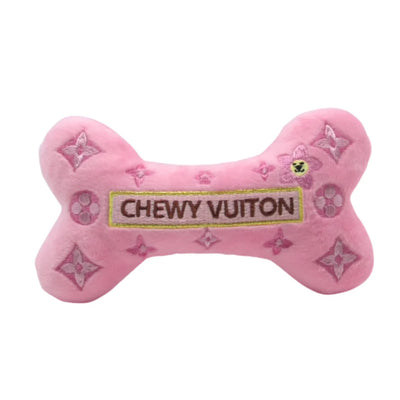 Plush Dog Toy | Pink checker; Chewy Vuiton Bone - Peticular
