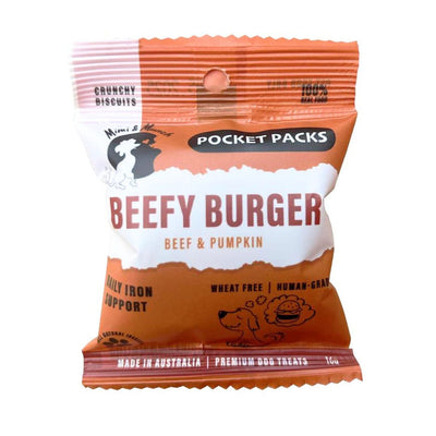 Beefy Burger Dog Biscuits | Pocket Pack