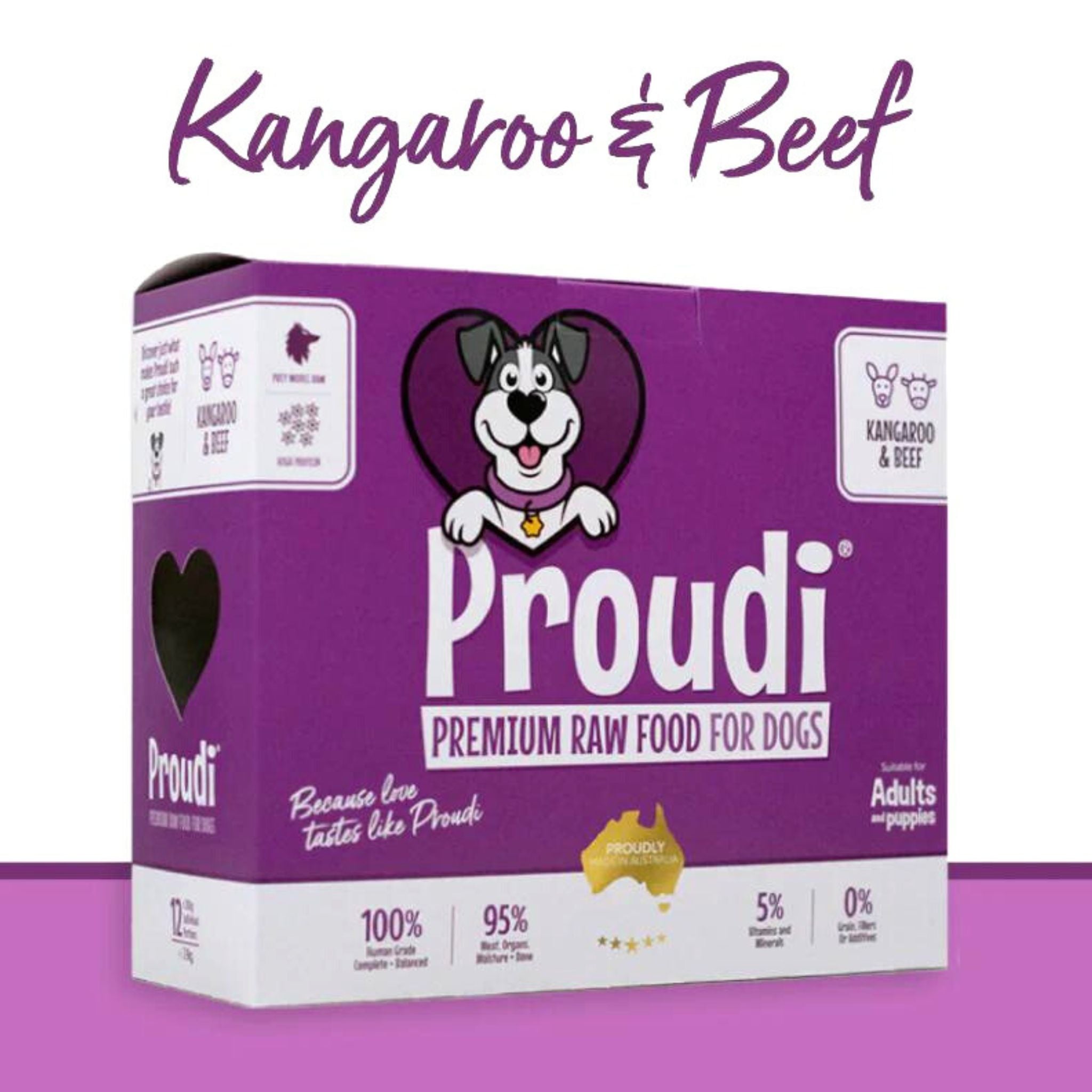 Proudi Frozen Raw Dog Food Kangaroo & Beef Peticular