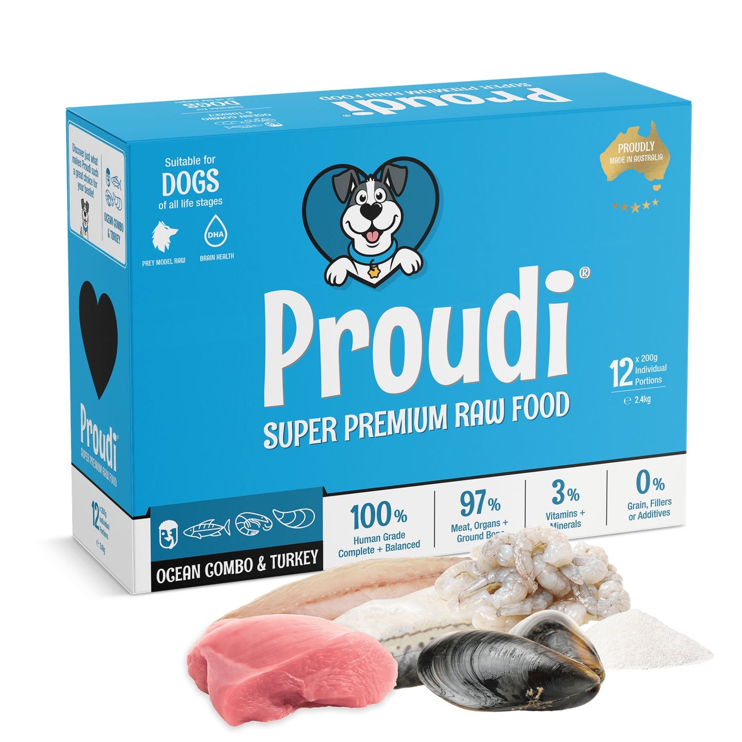 Proudi Frozen Raw Dog Food | Ocean Combo & Turkey