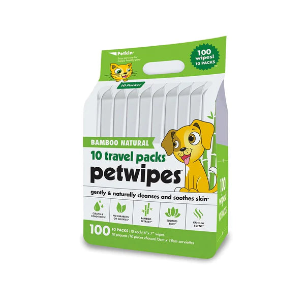 Petkin Bamboo Natural Pet Wipes 10 x 10 Travel Packs