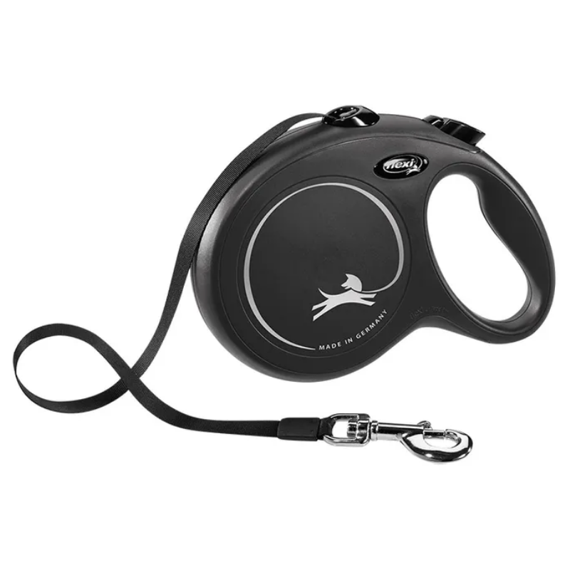 Flexi Retractable Dog Lead New Classic Tape Black Peticular