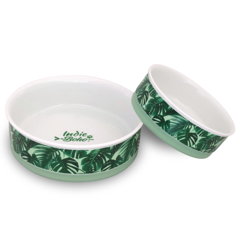 Indie Boho Designer Bowls Green Tropical Leaves Peticular