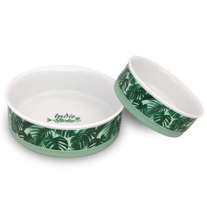 Designer Pet Bowls | Green Tropical Leaves