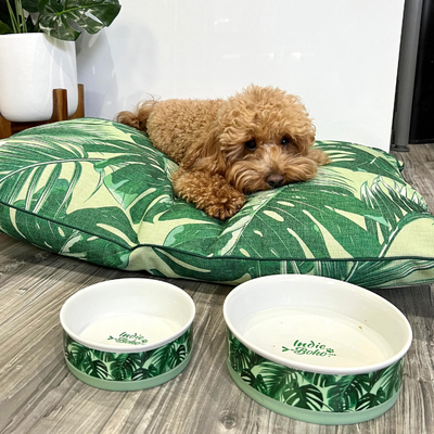 Designer Pet Bowls | Green Tropical Leaves