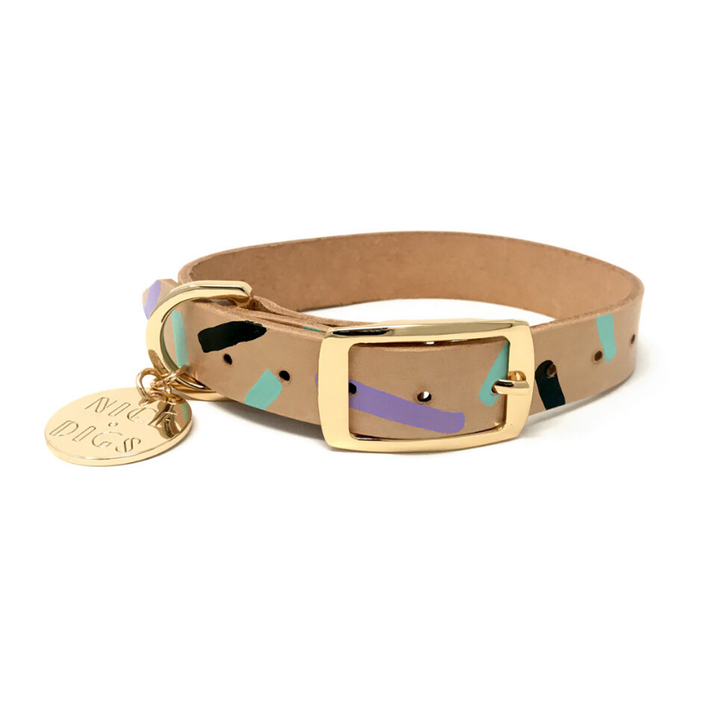 NICE DIGS Tiggy Leather Dog Collar | Aqua Violet | Peticular