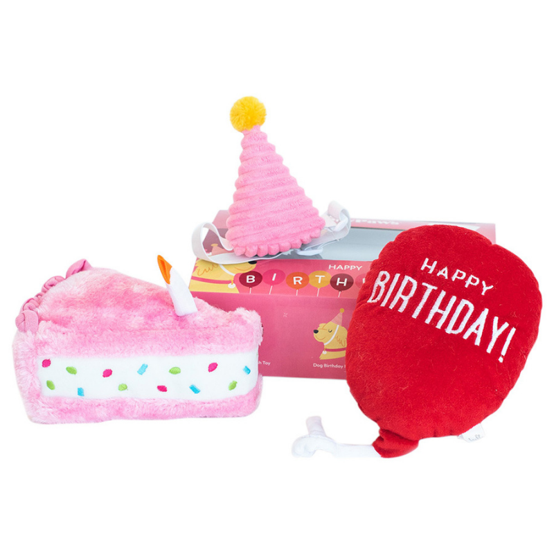 Doggie Birthday Box Pink | Cake, Balloon & Party Hat