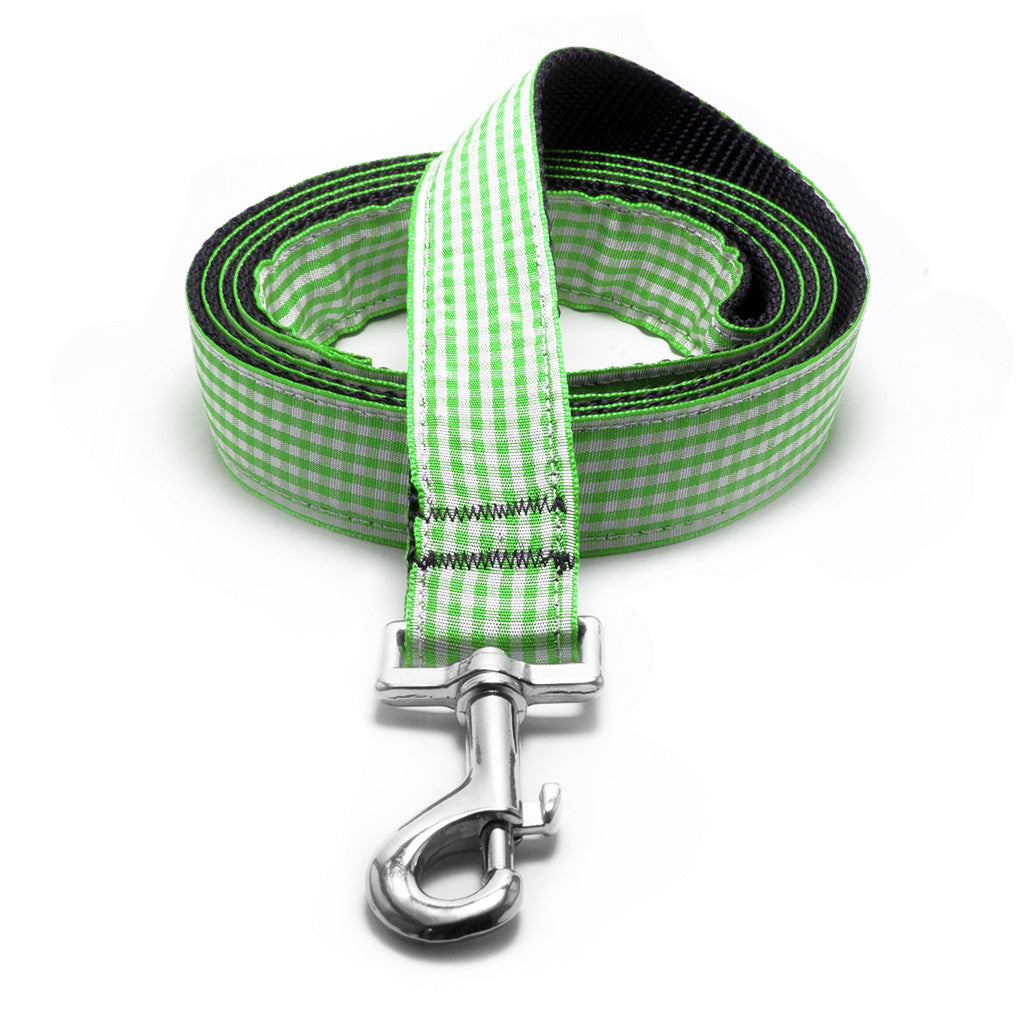 Apple Green Gingham Dog Lead - Peticular