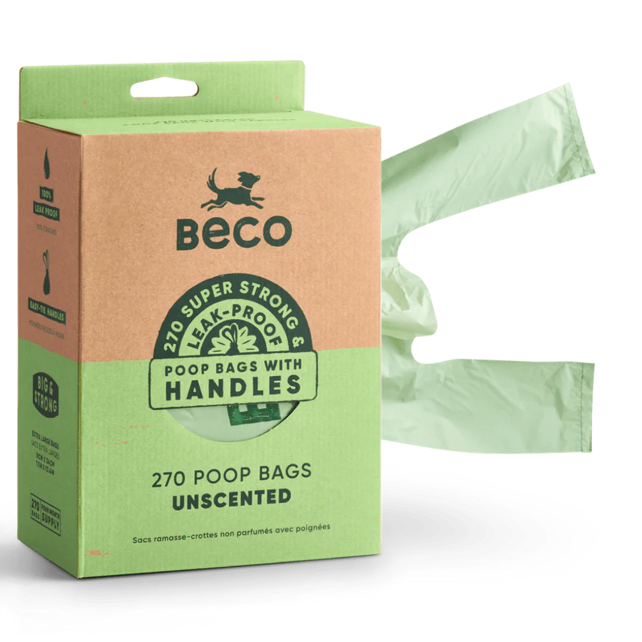 BECO Super-Strong Extra-large Unscented Poop Bags with Handles | Box Dispenser