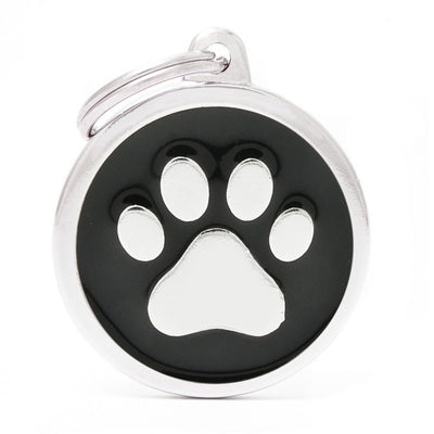 Pet ID Tag | Classic Black Circle Paw + FREE Engraving