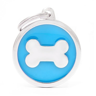 Pet ID Tag | Classic Light Blue Circle Bone + FREE Engraving