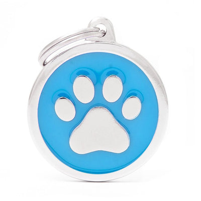 Pet ID Tag | Classic Light Blue Circle Paw + FREE Engraving