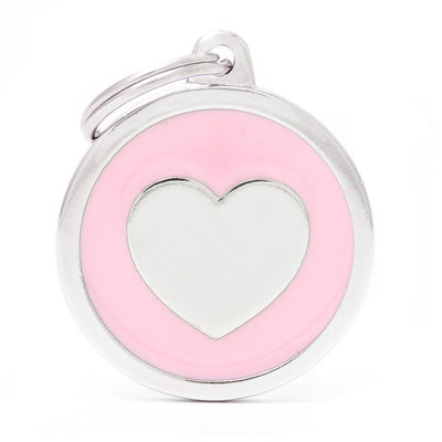 Pet ID Tag | Classic Pink Circle Heart + FREE Engraving