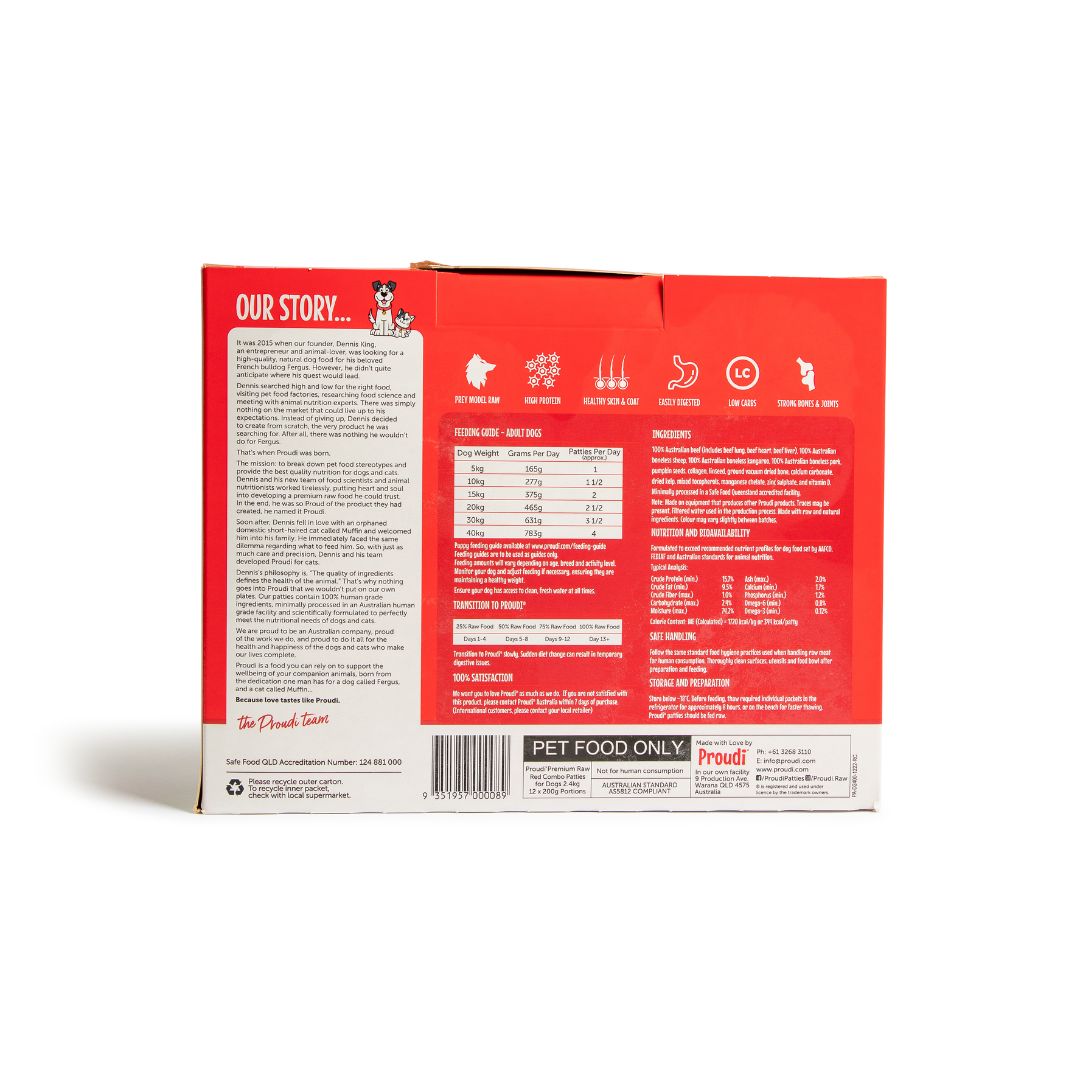 Proudi Frozen Raw Dog Food | Red Meat Combo