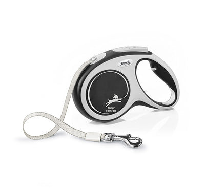 Retractable Dog Lead | New Comfort Tape. Black & grey - Peticular