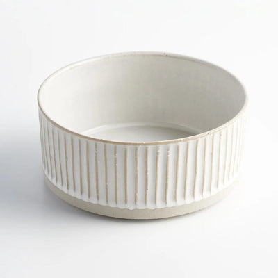 Natural White Scalloped Stoneware | Dog Water Bowl