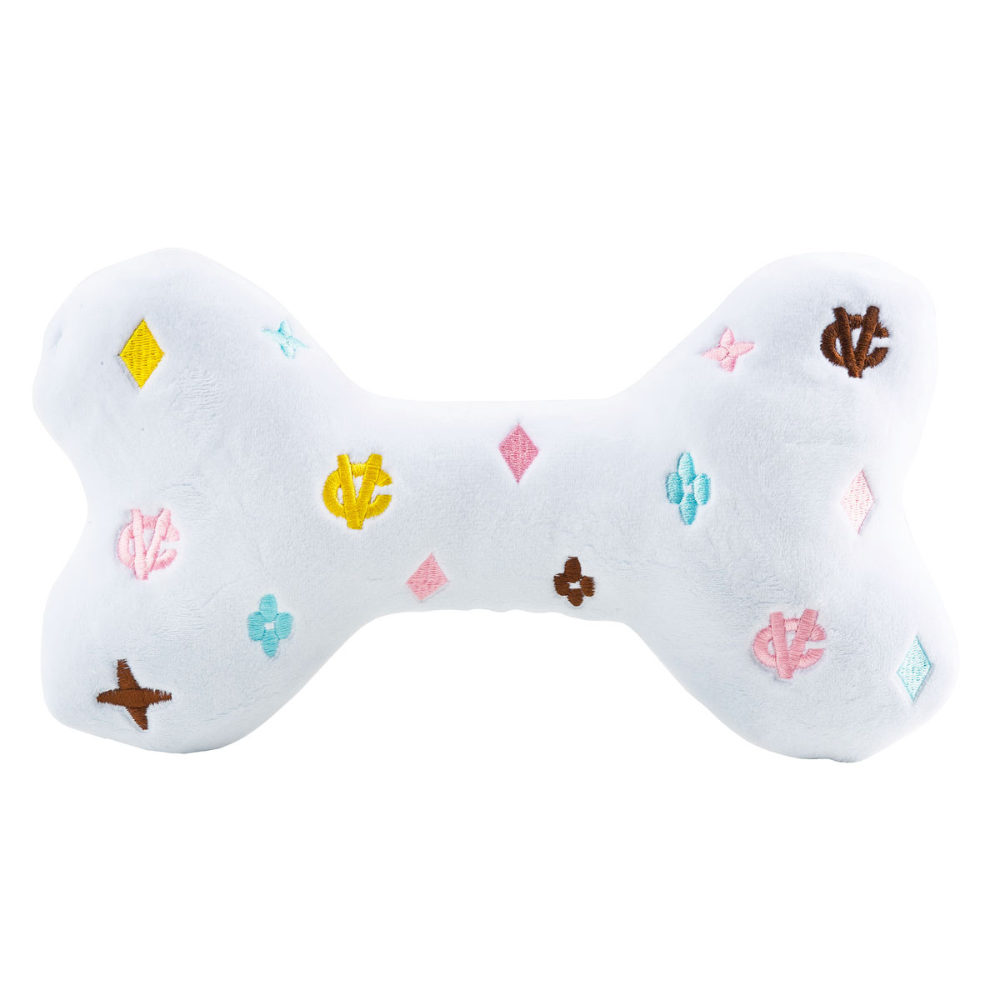 White Chewy Vuiton Bone with Squeaker - 3 sizes