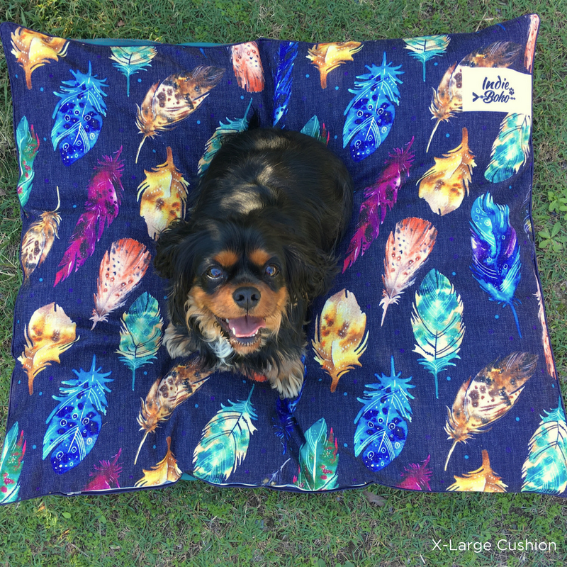 Indie Boho Cushion Pet Bed | Indigo Feather Scatter | Peticular
