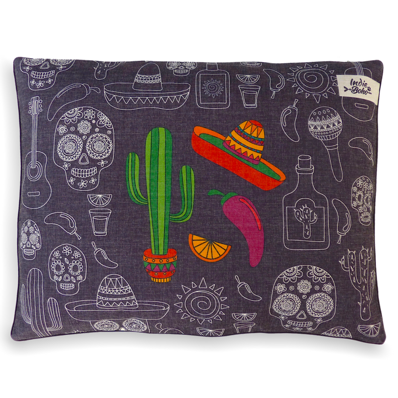 Indie Boho Cushion Pet Bed | Mexican Skulls | Peticular