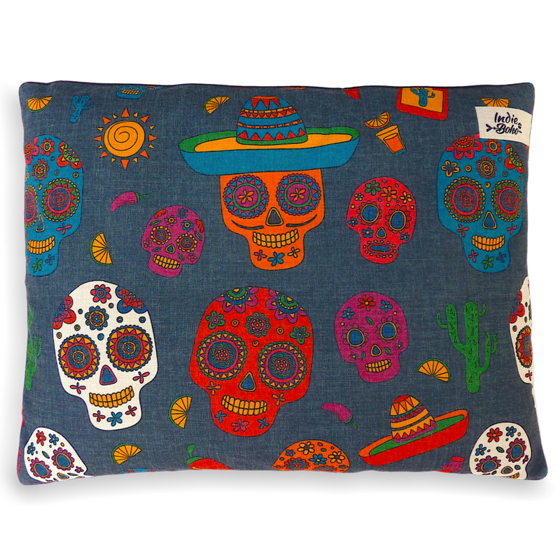 Indie Boho Cushion Pet Bed | Mexican Skulls | Peticular