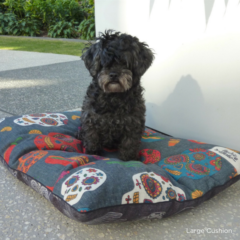 Indie Boho Cushion Pet Bed | Mexican Skulls | Peticular