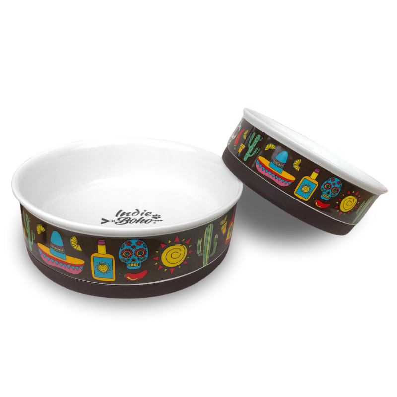 Indie Boho Designer Pet Bowls | Mexican Skulls | Peticular