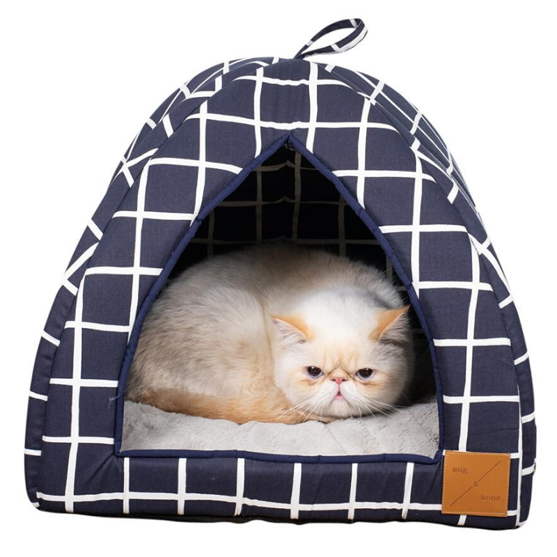 Mog & Bone Cat Igloo | Navy Check Print | Peticular