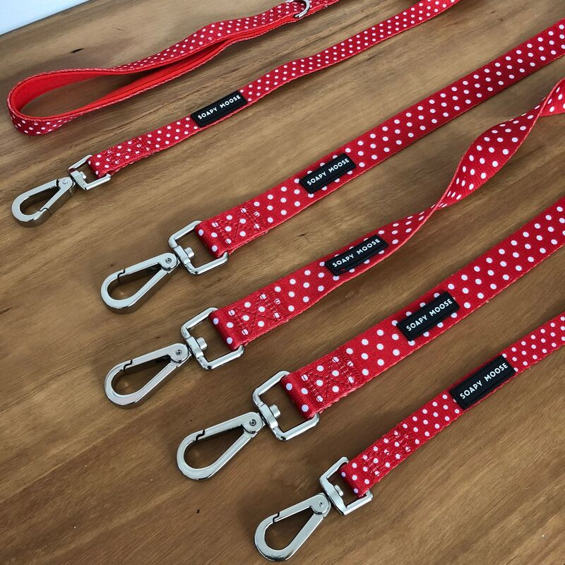 Soapy Moose Red & White Polka Dots Dog Lead | Peticular