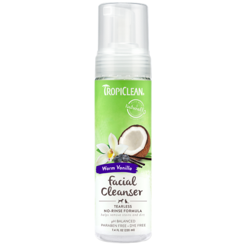 TropiClean Waterless Dog Facial Cleanser | Blueberry & Coconut | Peticular
