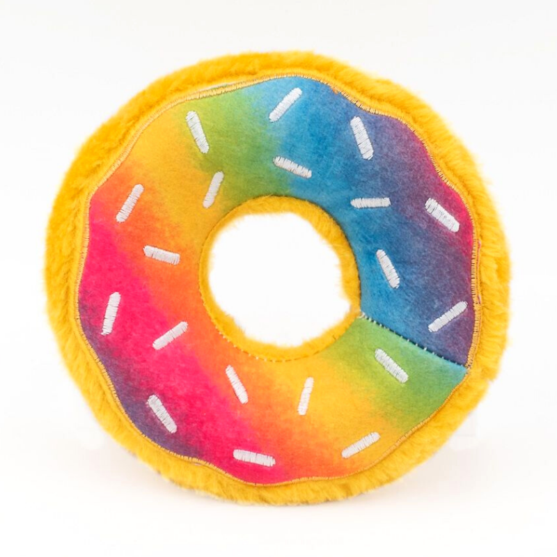 Plush donut top dog toy