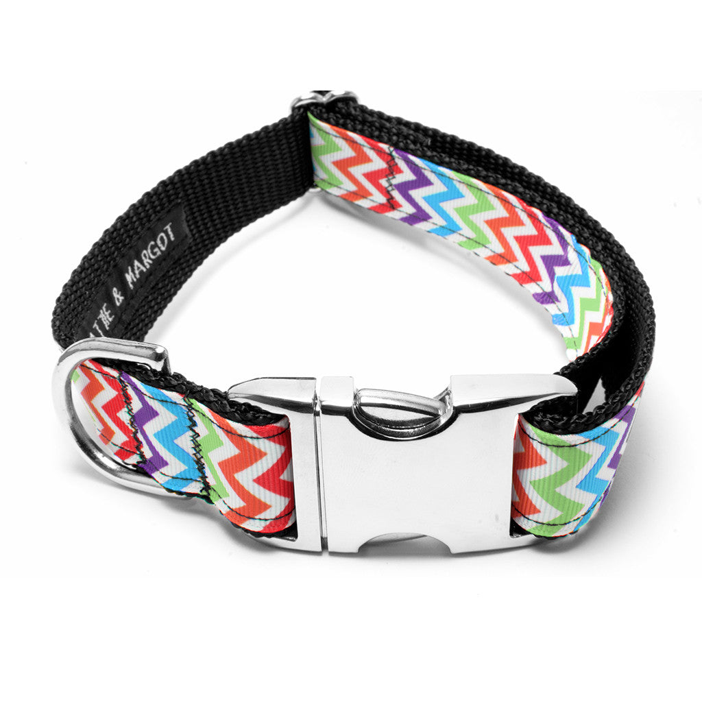 Bright Rainbow Chevron Dog Collar - Peticular